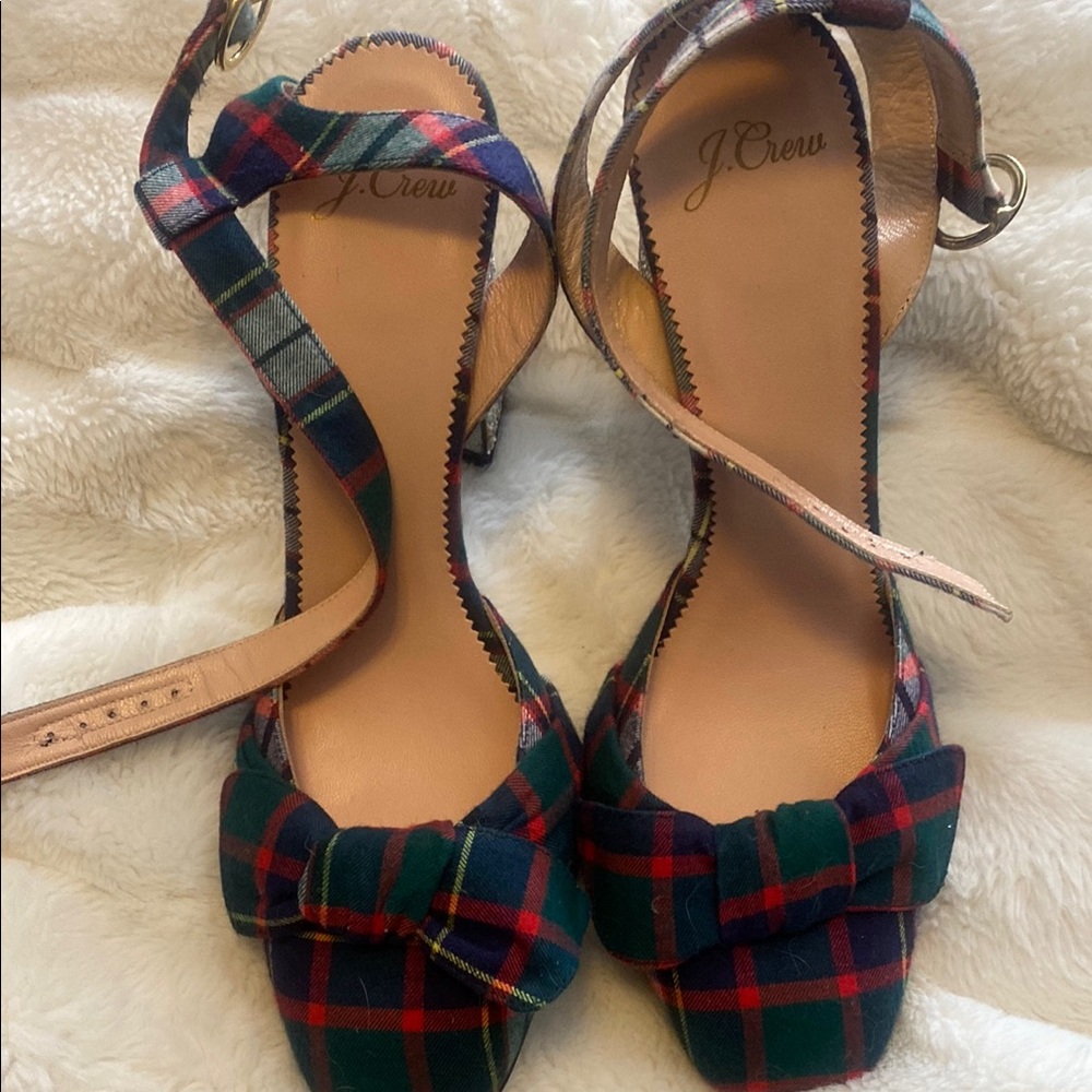 J. Crew Plaid Heels - Navy and Red